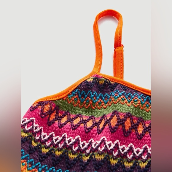 Rainbow Striped Knit Crop Cami Top & Bodycon Mini Skirt, US Size M, 6 - Picture 4 of 5